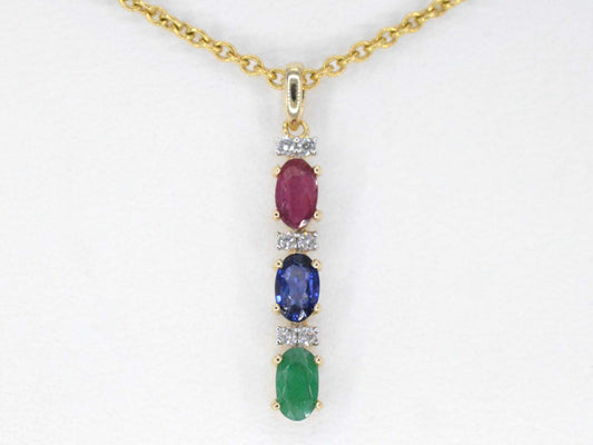 Gouden hanger met multicolour edelstenen en diamant