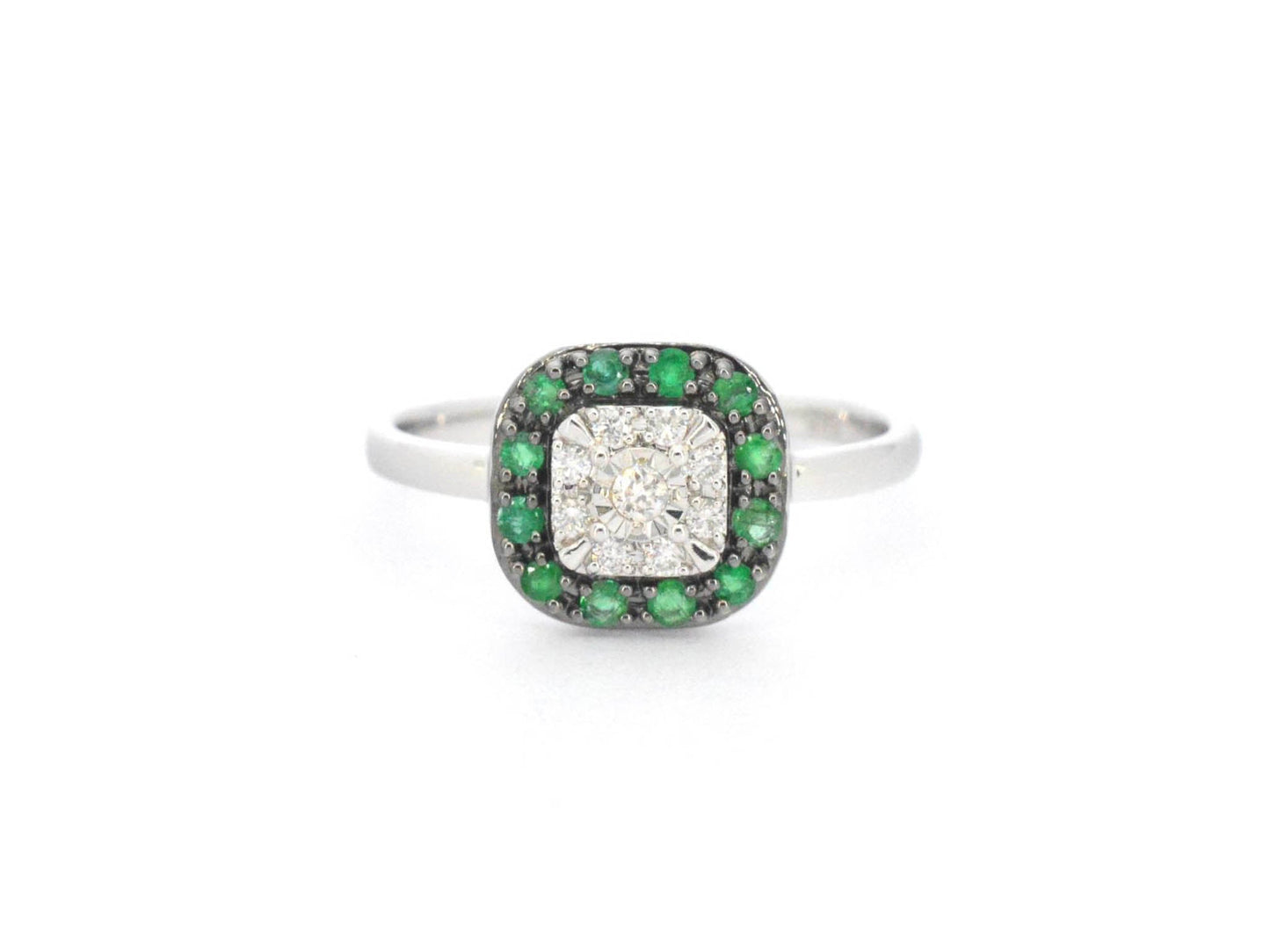 Witgouden ring met diamanten en smaragd
