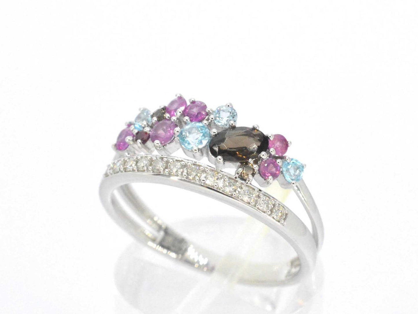 Witgouden ring met diamanten en mooie edelstenen 2317-1