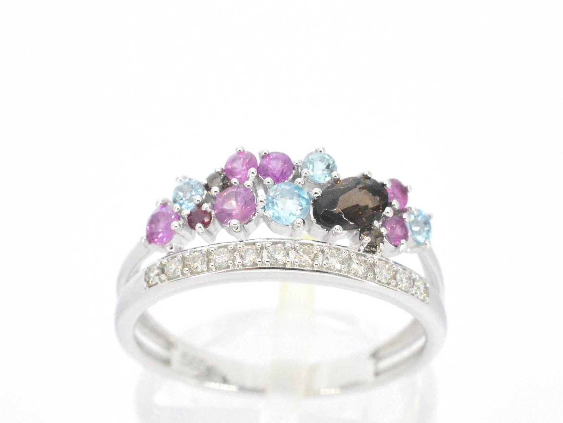 Witgouden ring met diamanten en mooie edelstenen 2317-8