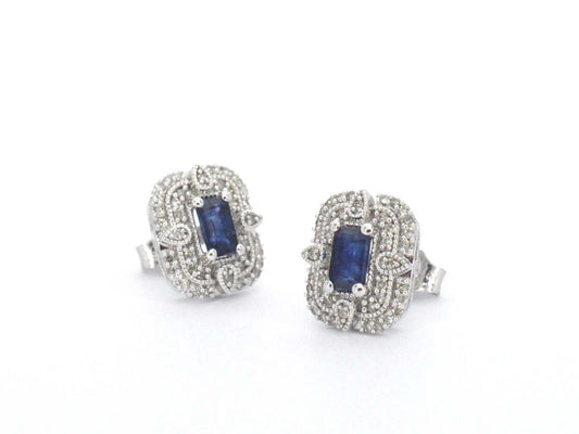 Witgouden design oorbellen met diamanten en saffier