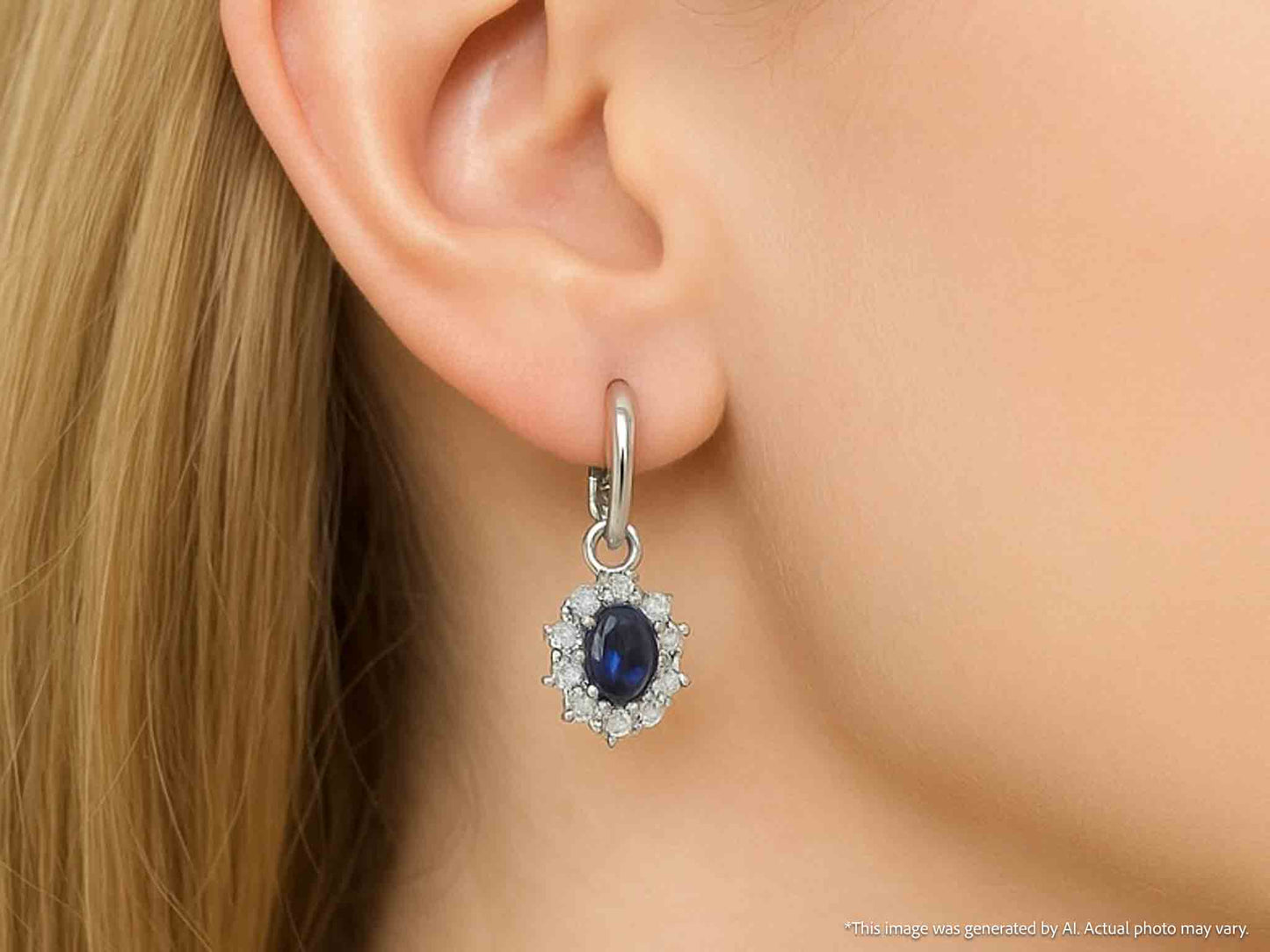 Witgouden oorhangers met natuurlijke diamanten en blauwe saffieren