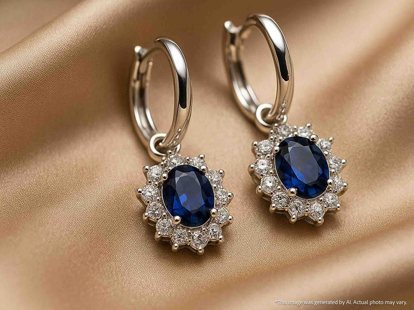 Witgouden oorhangers met natuurlijke diamanten en blauwe saffieren