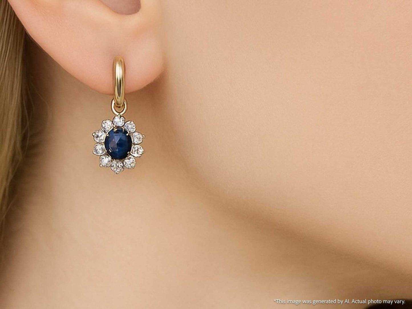 Gouden oorhangers met natuurlijke diamanten en blauwe saffieren
