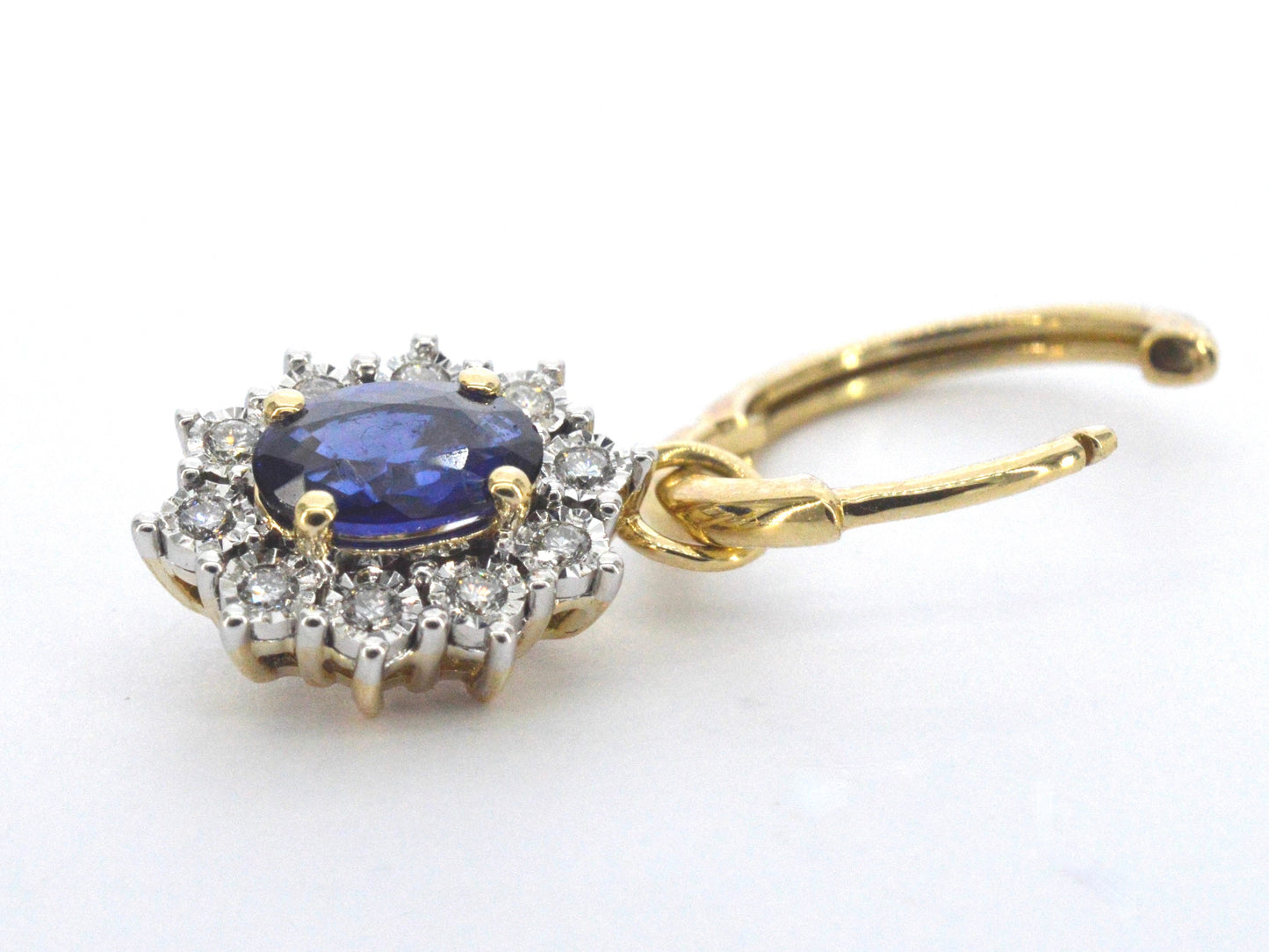 Gouden oorhangers met natuurlijke diamanten en blauwe saffieren