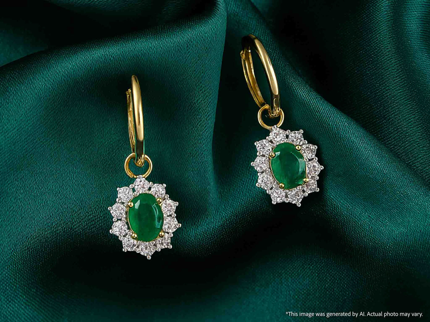 Gouden oorhangers met natuurlijke diamanten en smaragden