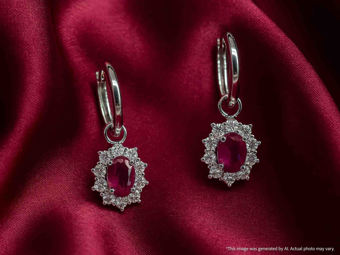 Witgouden oorhangers met natuurlijke diamanten en robijnen