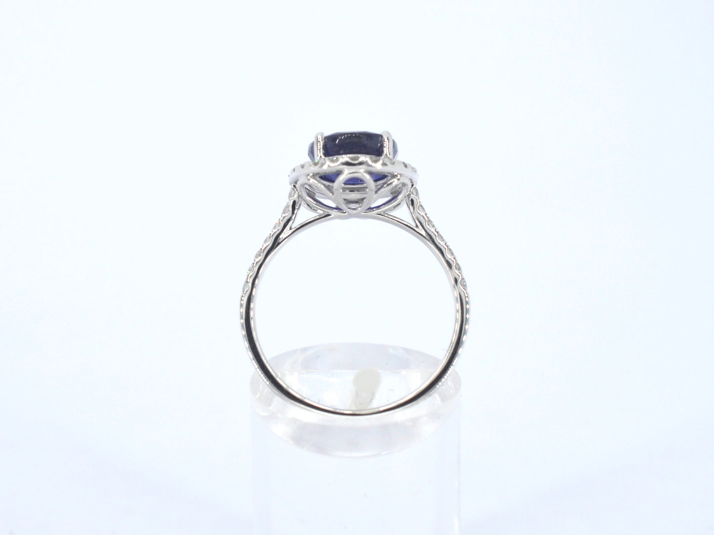 Witgouden entourage ring met diamanten en saffier