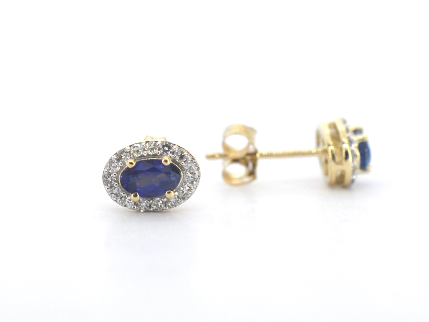 Gouden oorbellen met diamanten en saffier