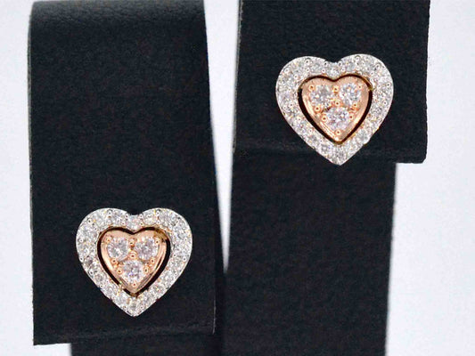 Witgouden hartvormige oorbellen met natuurlijke roze en witte diamant