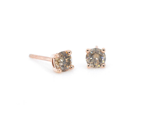 Rosegouden solitair oorbellen met cognac diamanten