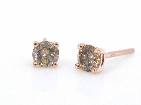Rosegouden solitair oorbellen met champagne diamanten