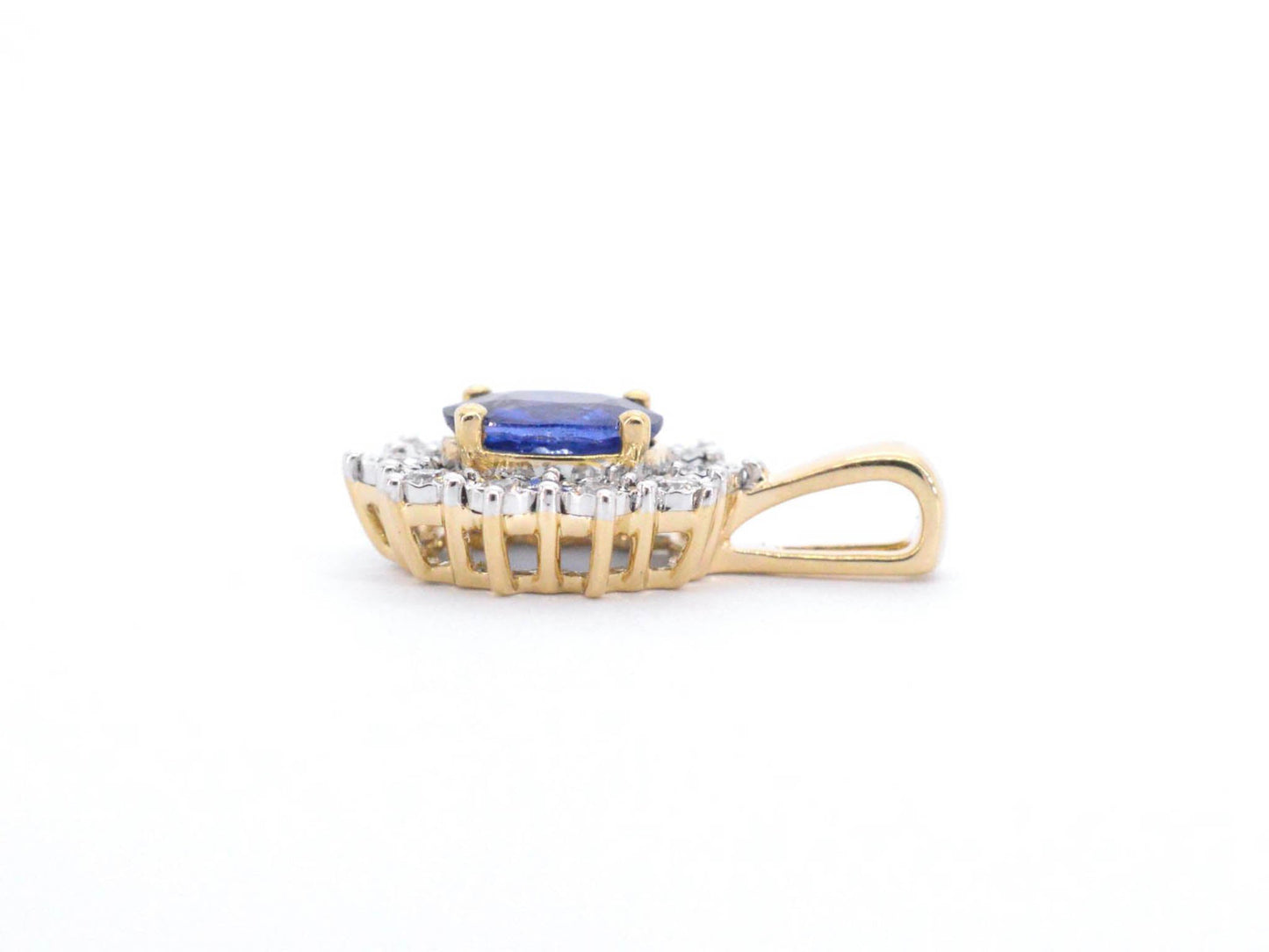 Gouden entourage hanger met diamanten en saffier