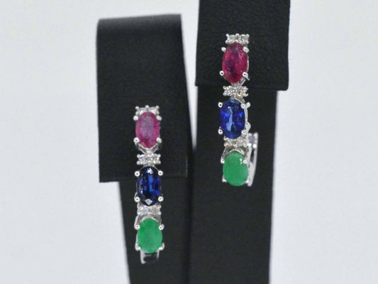 Witgouden oorbellen met multicolour edelstenen en diamant