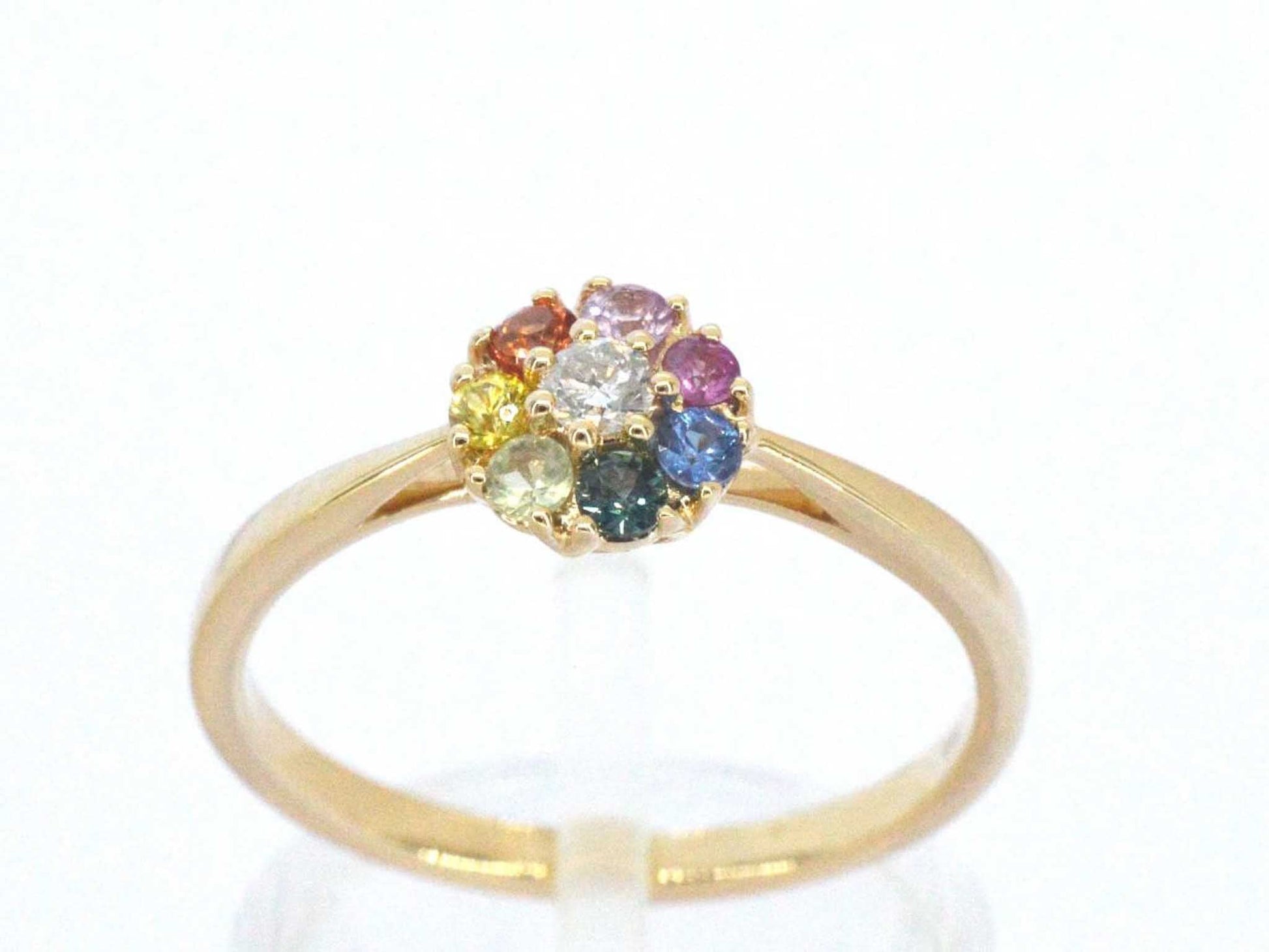 Gouden ring met diamant en multicolour saffieren