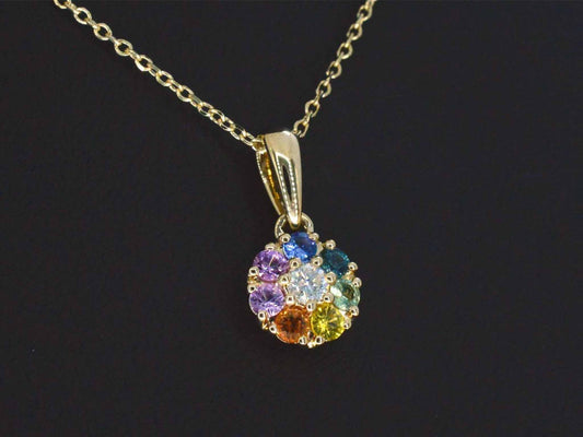Gouden hanger met diamanten en multicolour saffieren
