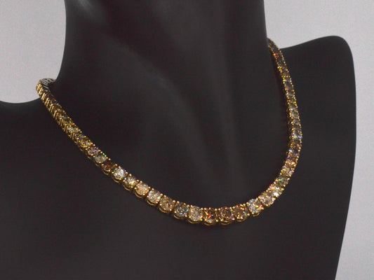 Gouden tennis collier met champagne en cognac diamanten