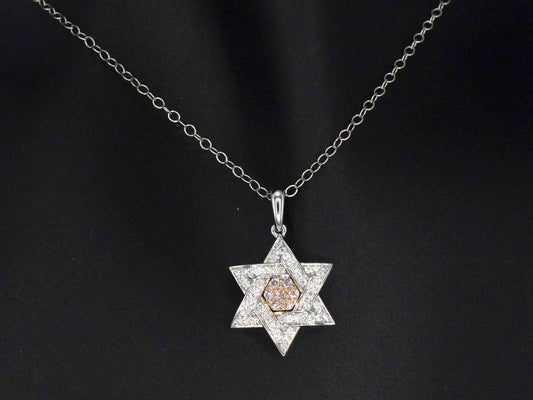 Davidster hanger met natuurlijke roze en witte diamanten van hoge kwaliteit