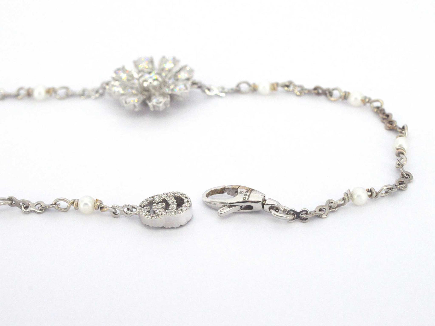 GUCCI "Flora" witgouden armband met diamanten en parels