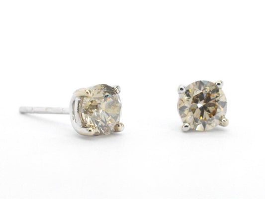 Gouden solitair oorbellen met champagne diamant 2.10 carat