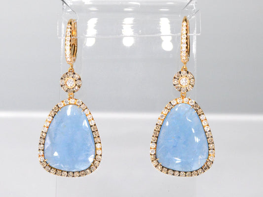 Crivelli - Gouden oorhangers met grote natuurlijke edelstenen en diamanten