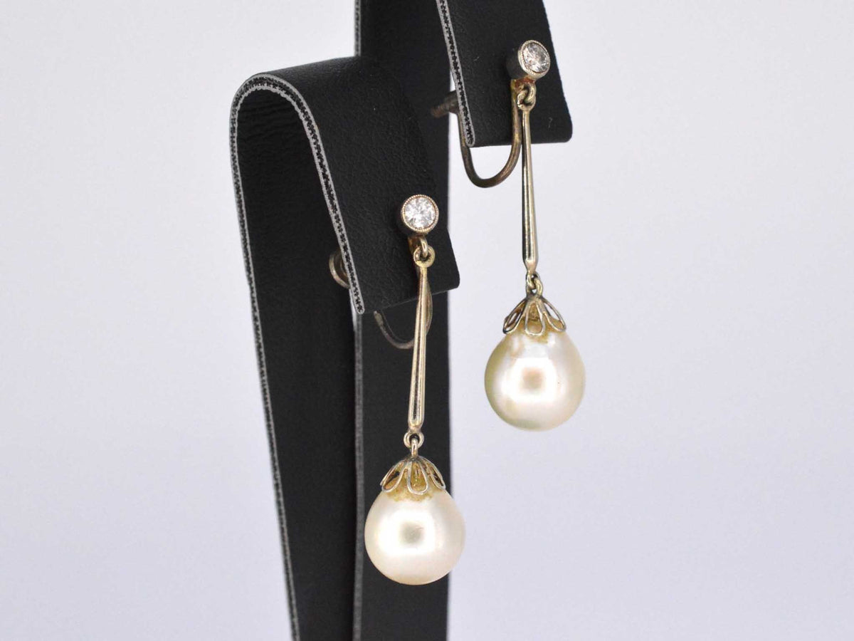 Antieke oorbellen met parels en diamant