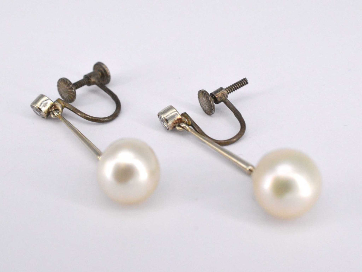 Antieke oorbellen met parels en diamant