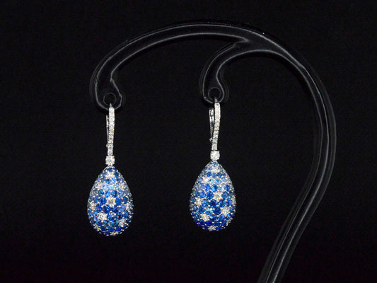 Oorhangers van 18 carats goud met diamanten van hoge kwaliteit en blauwe saffieren