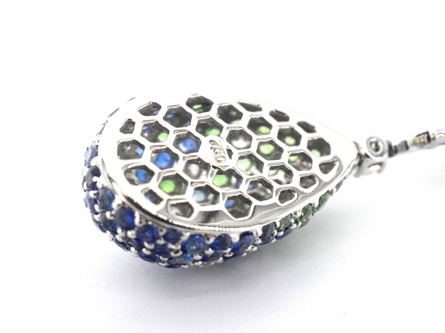 Oorhangers van 18 carats goud met diamanten van hoge kwaliteit met groene en blauwe saffieren