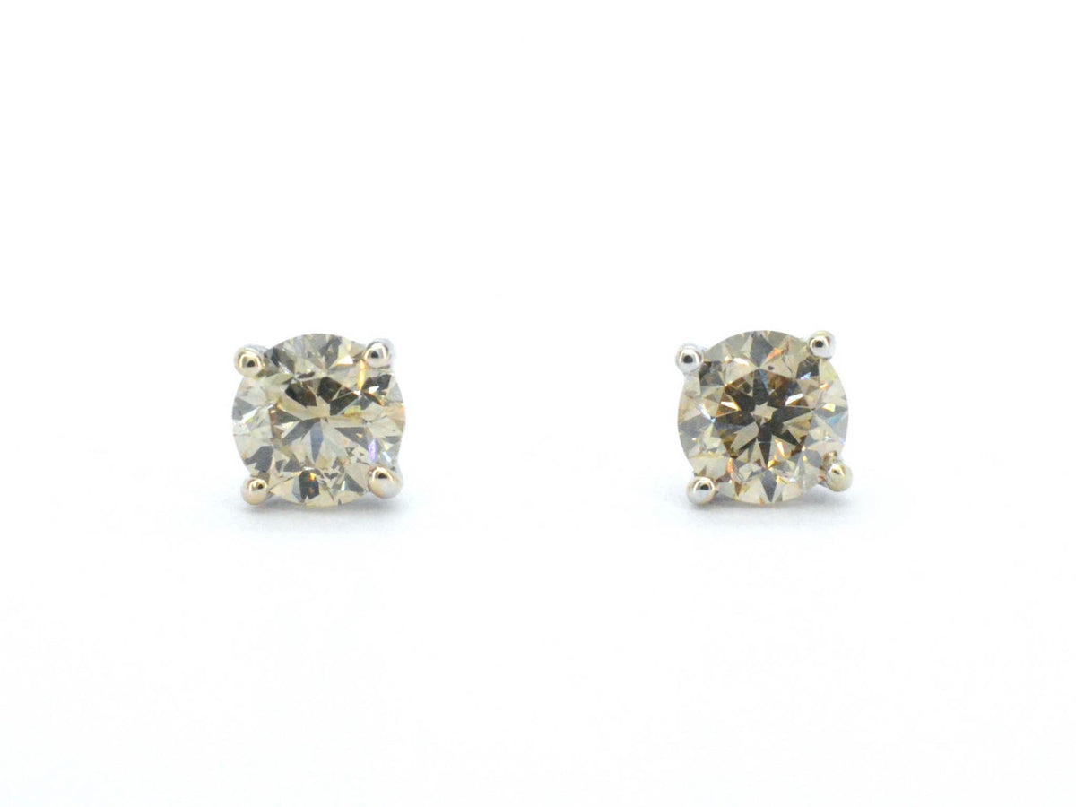 Witgouden solitair oorbellen met champagne diamant 3.00 carat