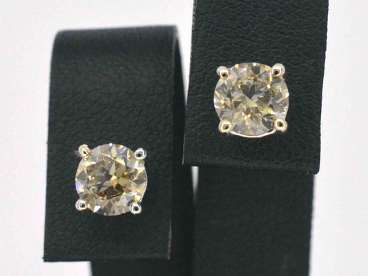 Witgouden solitair oorbellen met champagne diamant 3.00 carat