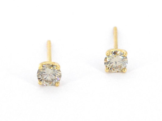 Gouden solitair oorbellen met champagne diamanten 1.00 carat