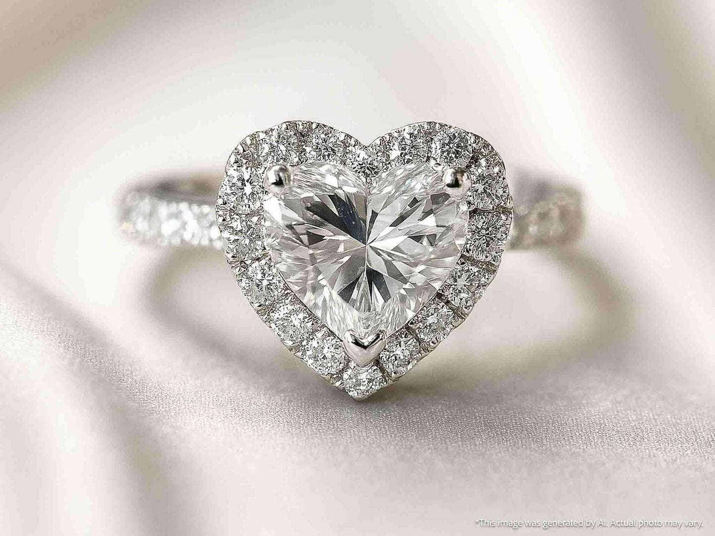 Witgouden entourage ring met een hartvorm geslepen diamant van 2.00 carat