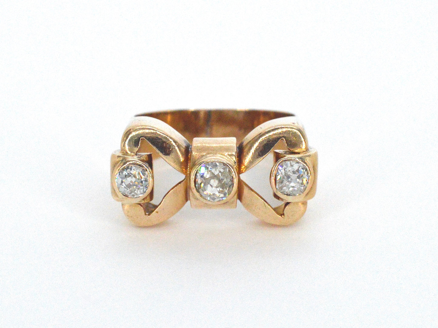 Rosegouden art deco ring met diamanten
