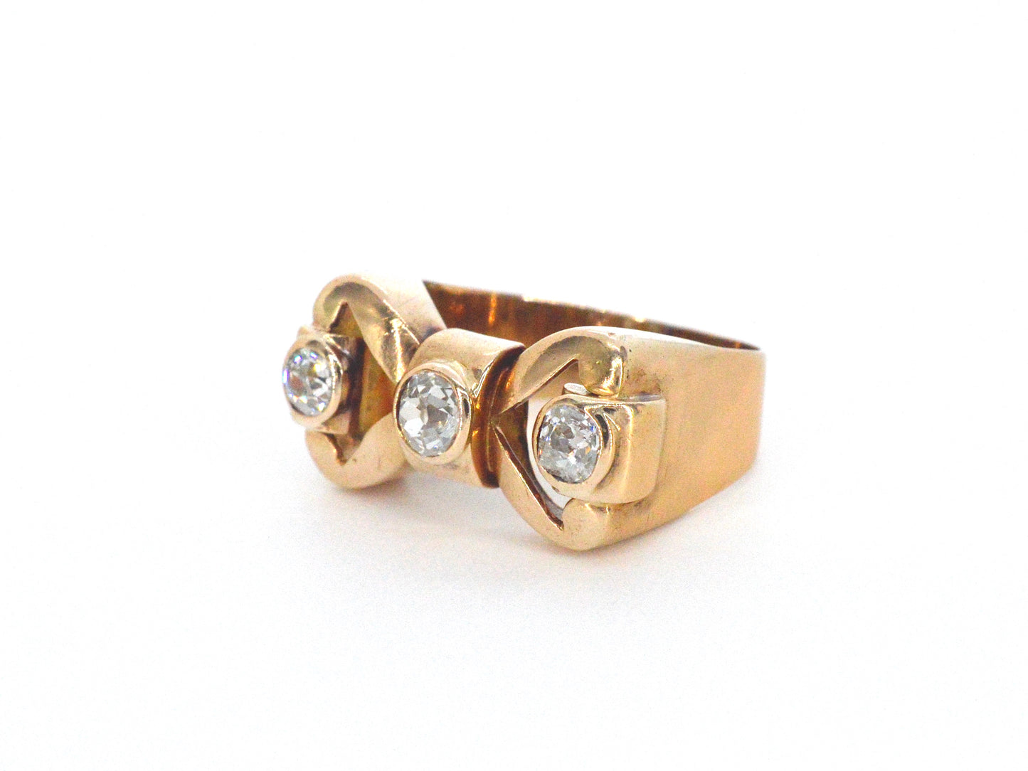 Rosegouden art deco ring met diamanten