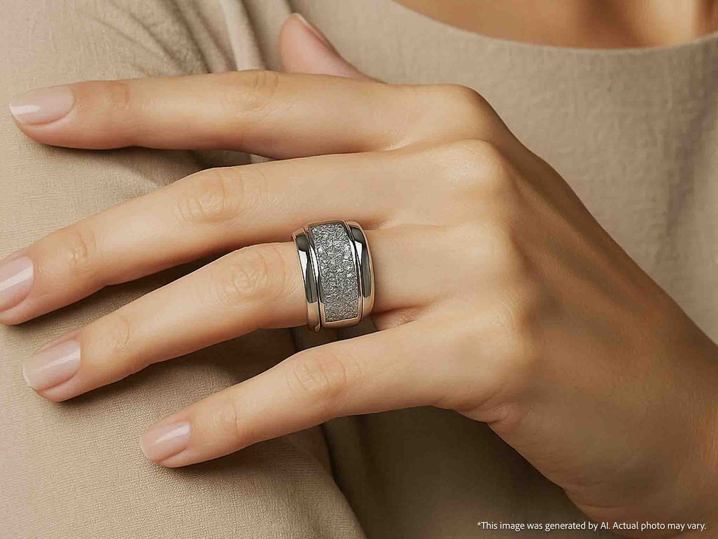 Brede gouden rijring met princess geslepen diamanten